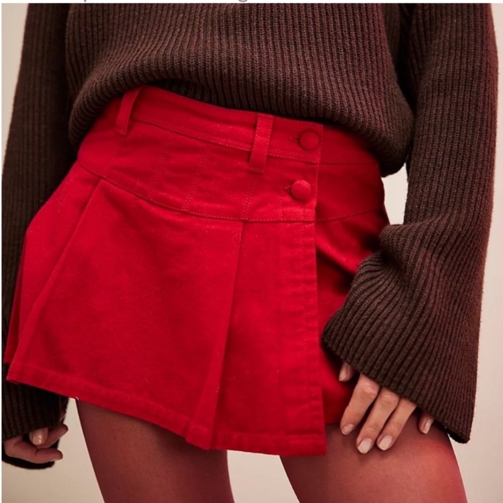 FP Serena Red Pleated Micro Mini Skort